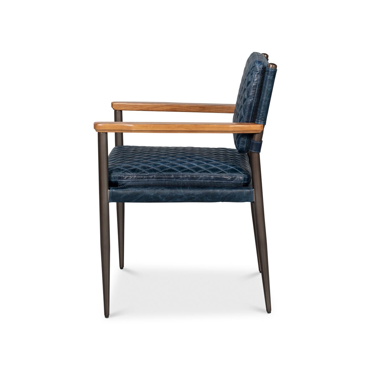 Mid - Century Modern Blue Leather Armchair - English Georgian America