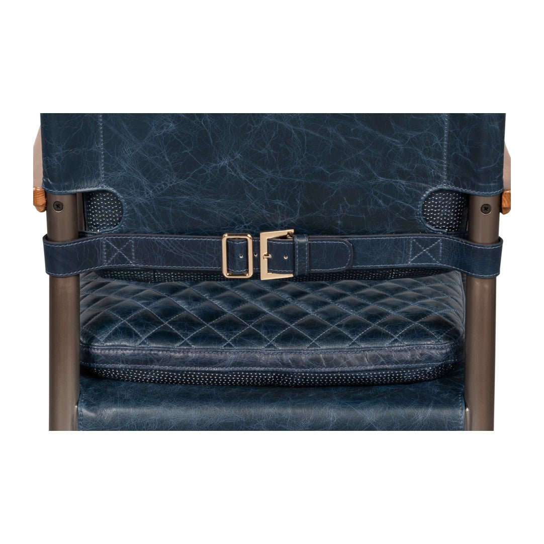 Mid - Century Modern Blue Leather Armchair - English Georgian America