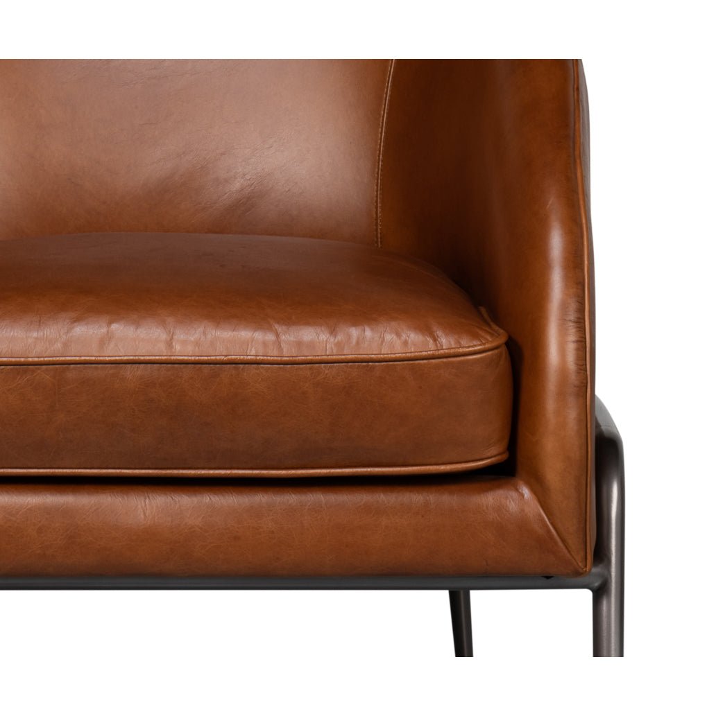 Mid Century Modern Brown Leather Accent Chair - English Georgian America