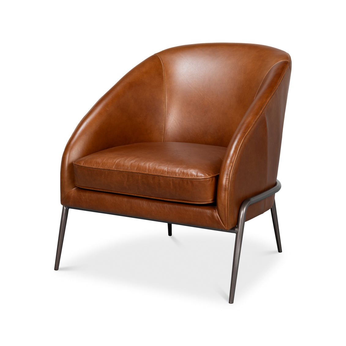 Mid Century Modern Brown Leather Accent Chair - English Georgian America