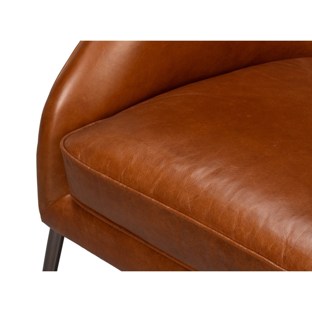 Mid Century Modern Brown Leather Accent Chair - English Georgian America