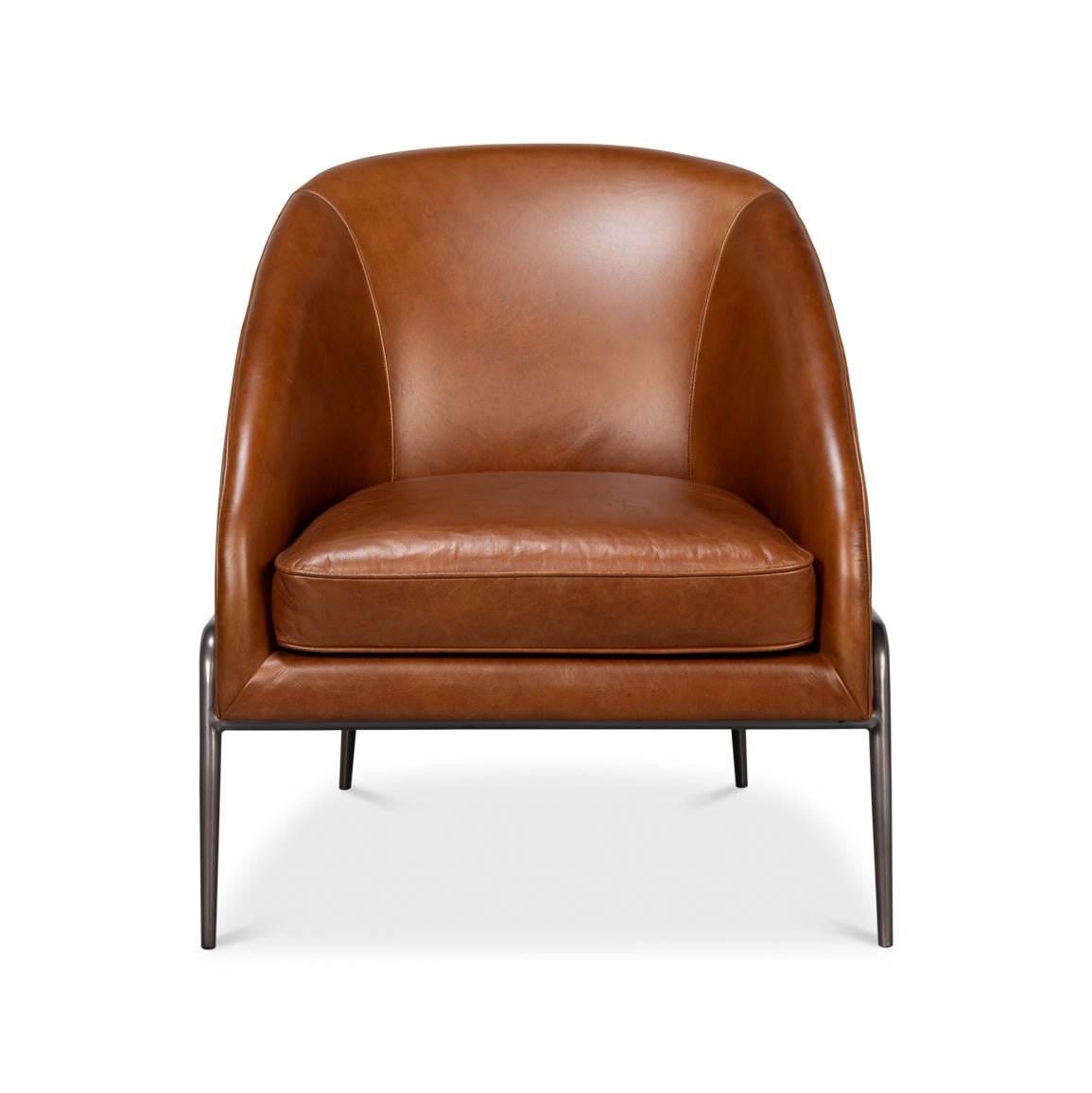 Mid Century Modern Brown Leather Accent Chair - English Georgian America