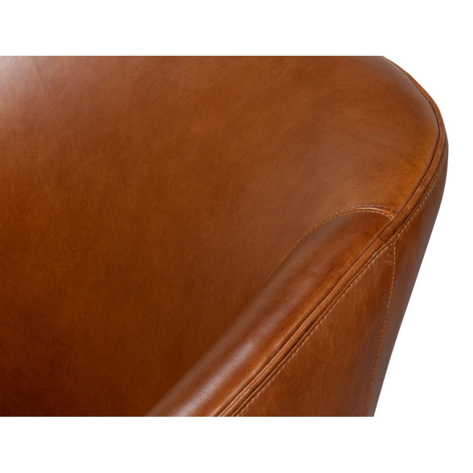 Mid Century Modern Brown Leather Accent Chair - English Georgian America