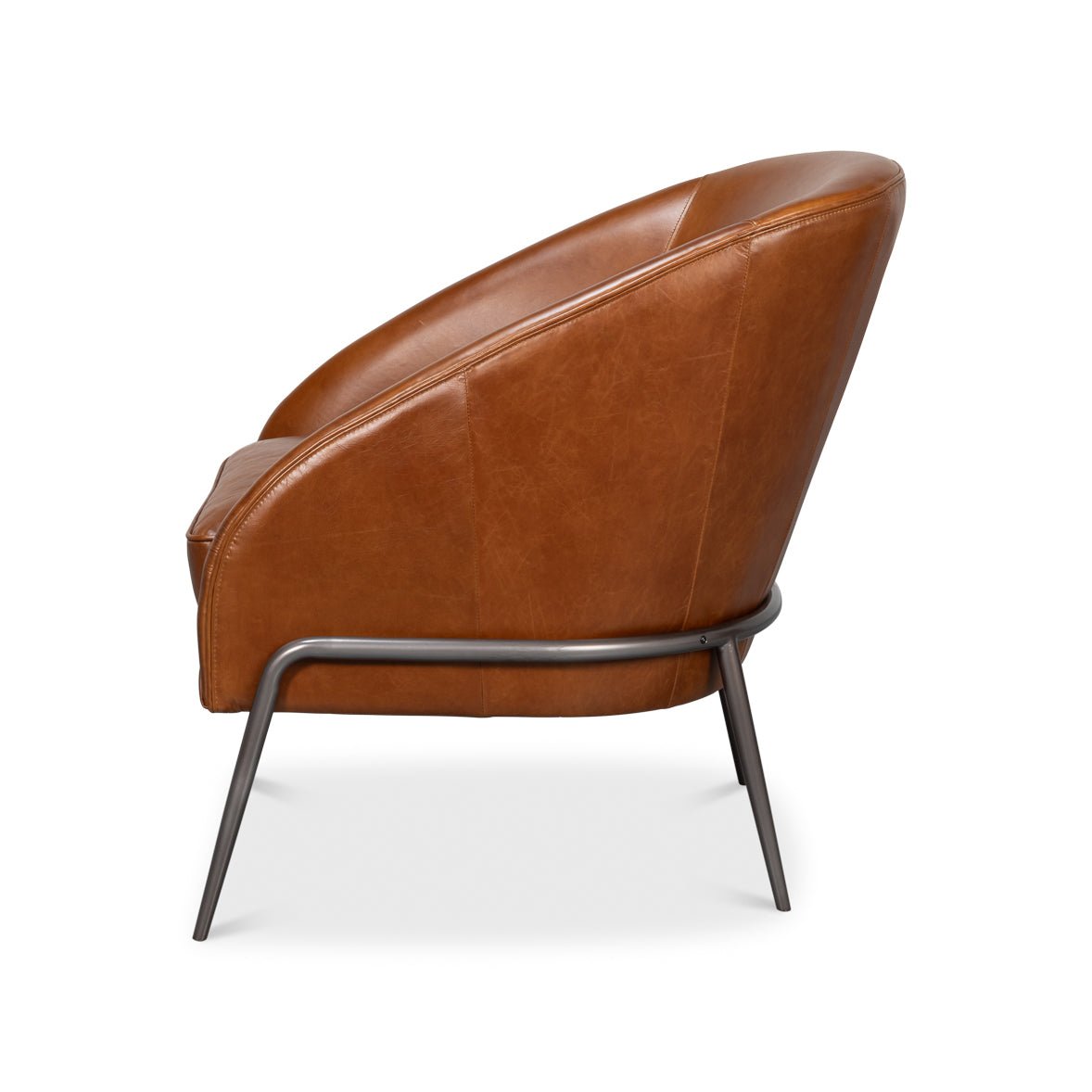 Mid Century Modern Brown Leather Accent Chair - English Georgian America