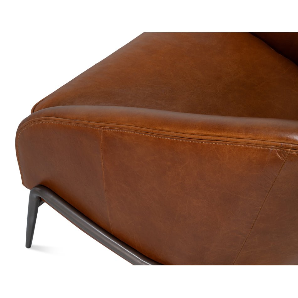 Mid Century Modern Brown Leather Accent Chair - English Georgian America