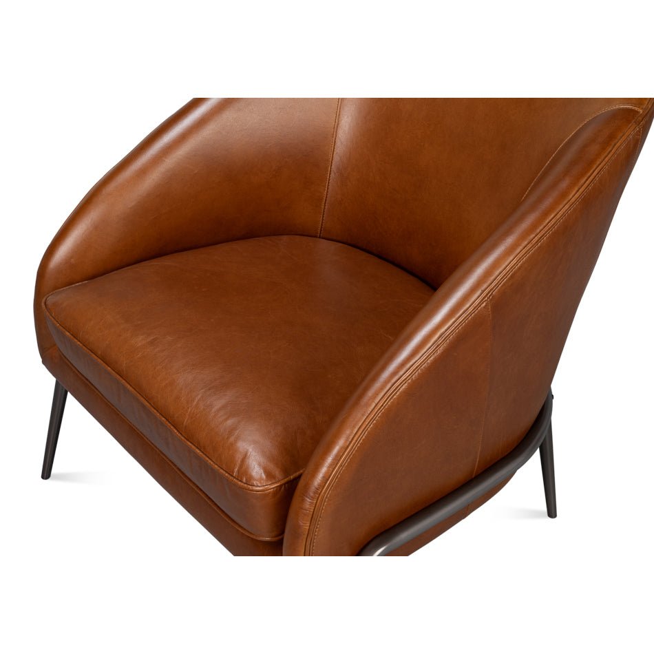Mid Century Modern Brown Leather Accent Chair - English Georgian America