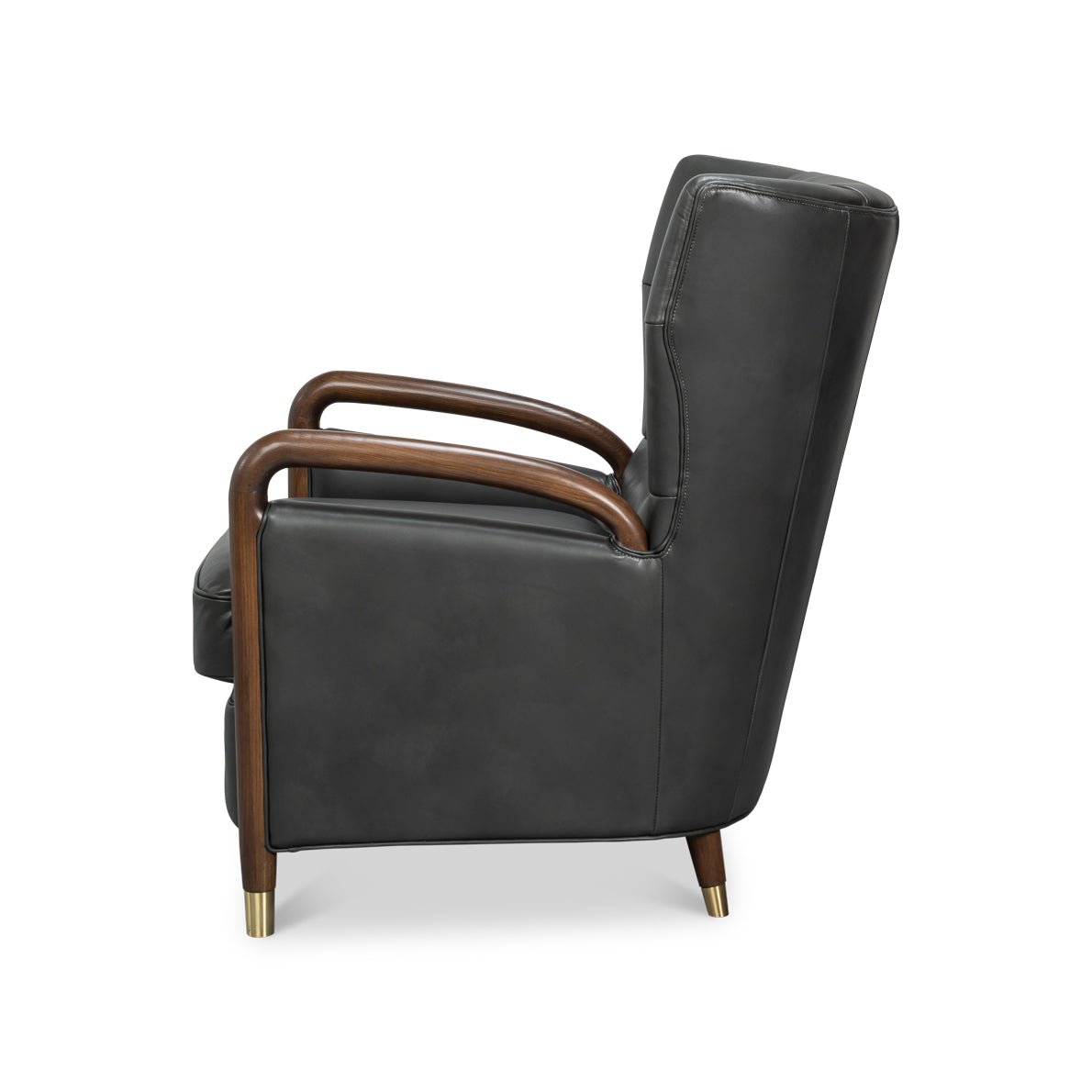 Mid - Century Modern Gray Leather Armchair - English Georgian America