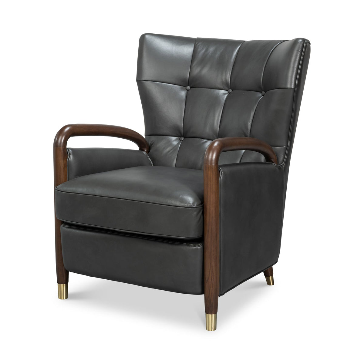 Mid - Century Modern Gray Leather Armchair - English Georgian America