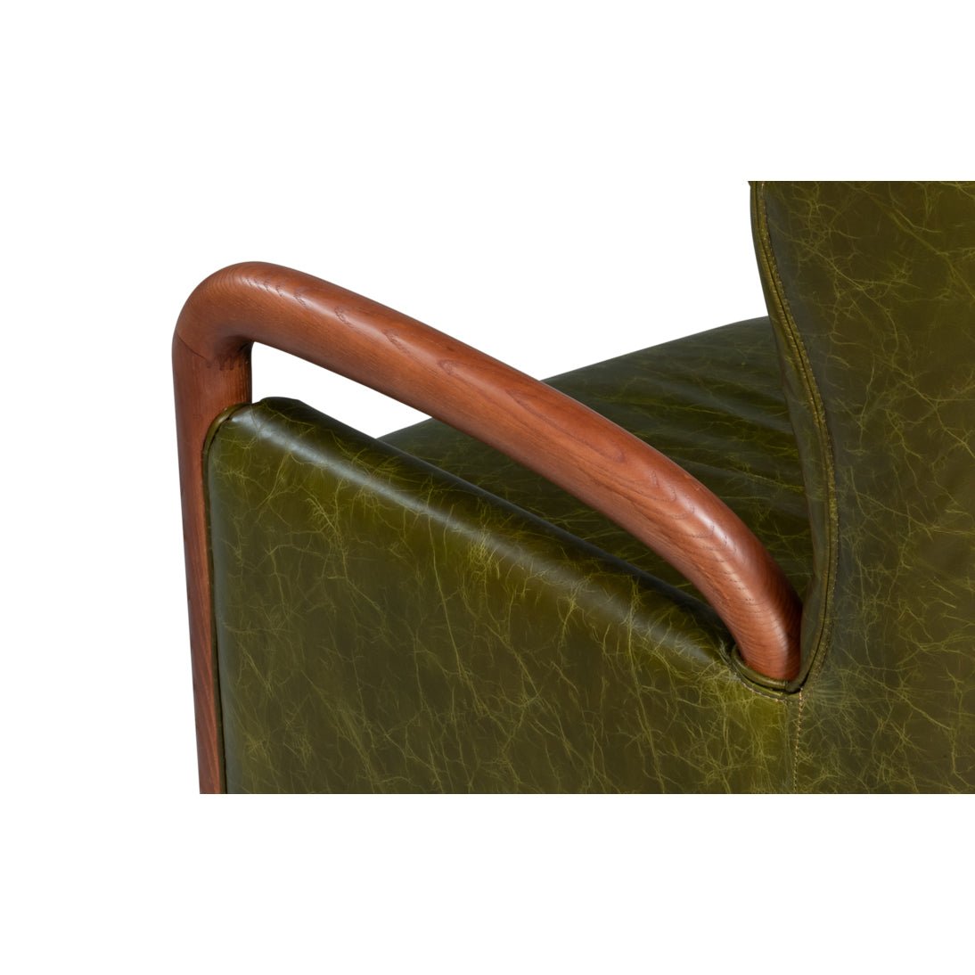 Mid - Century Modern Green Leather Armchair - English Georgian America