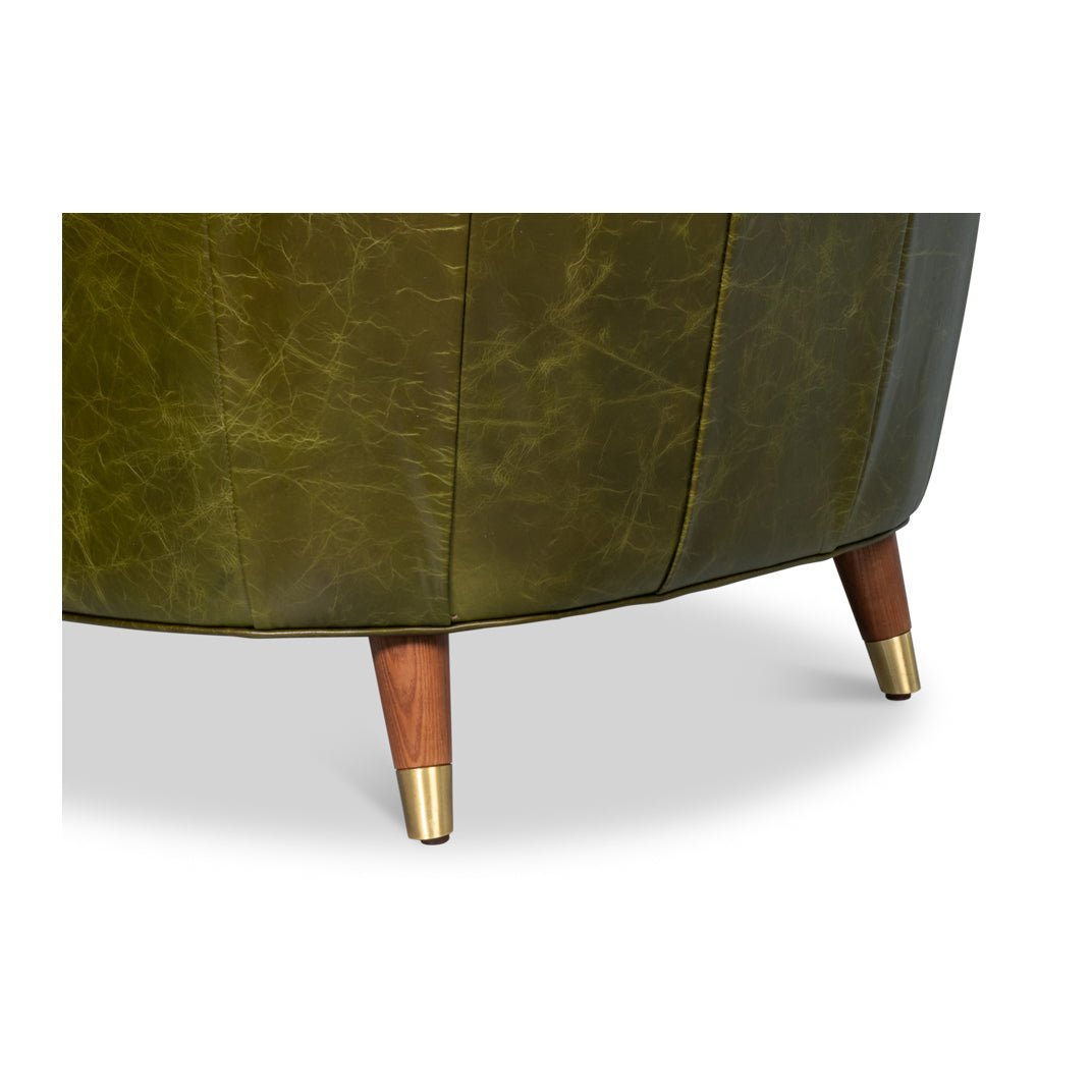 Mid - Century Modern Green Leather Armchair - English Georgian America