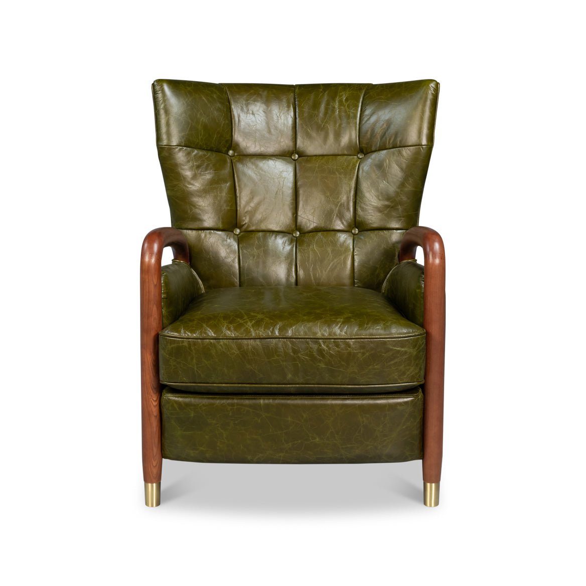 Mid - Century Modern Green Leather Armchair - English Georgian America