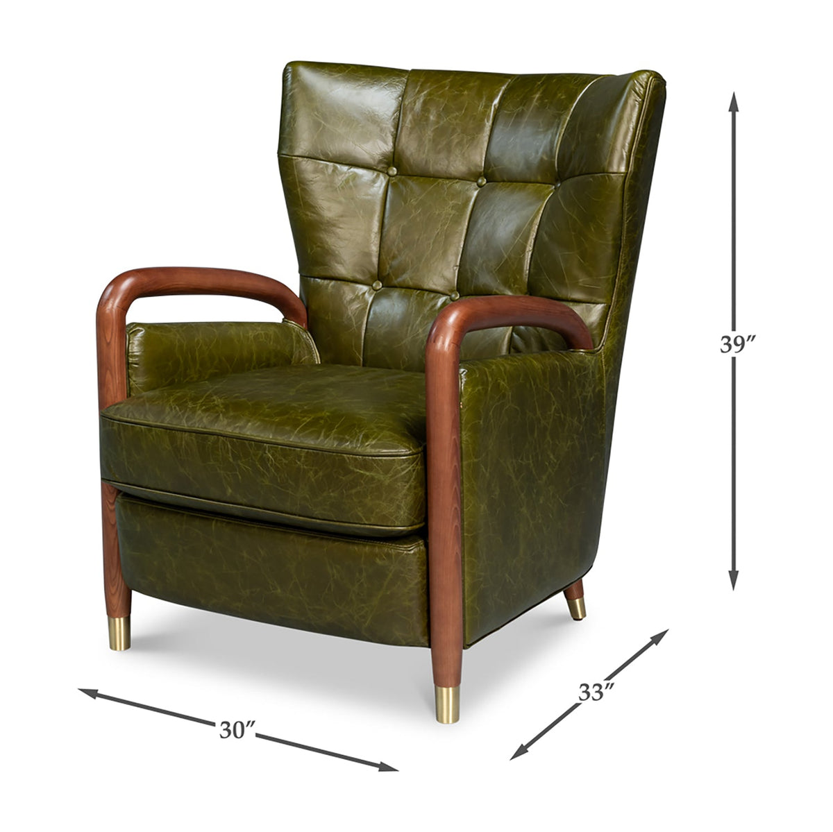 Mid - Century Modern Green Leather Armchair - English Georgian America