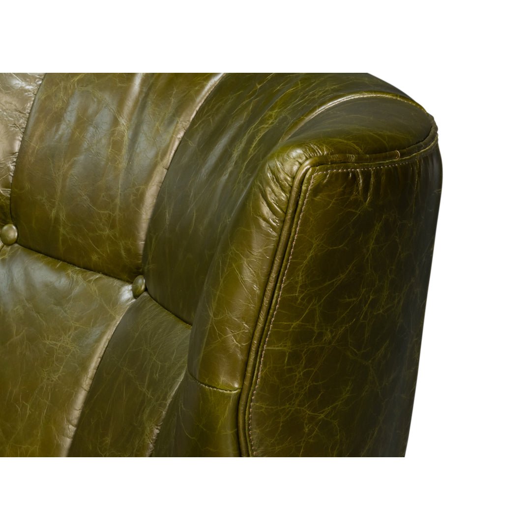 Mid - Century Modern Green Leather Armchair - English Georgian America