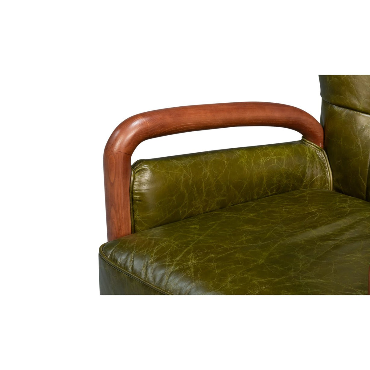 Mid - Century Modern Green Leather Armchair - English Georgian America