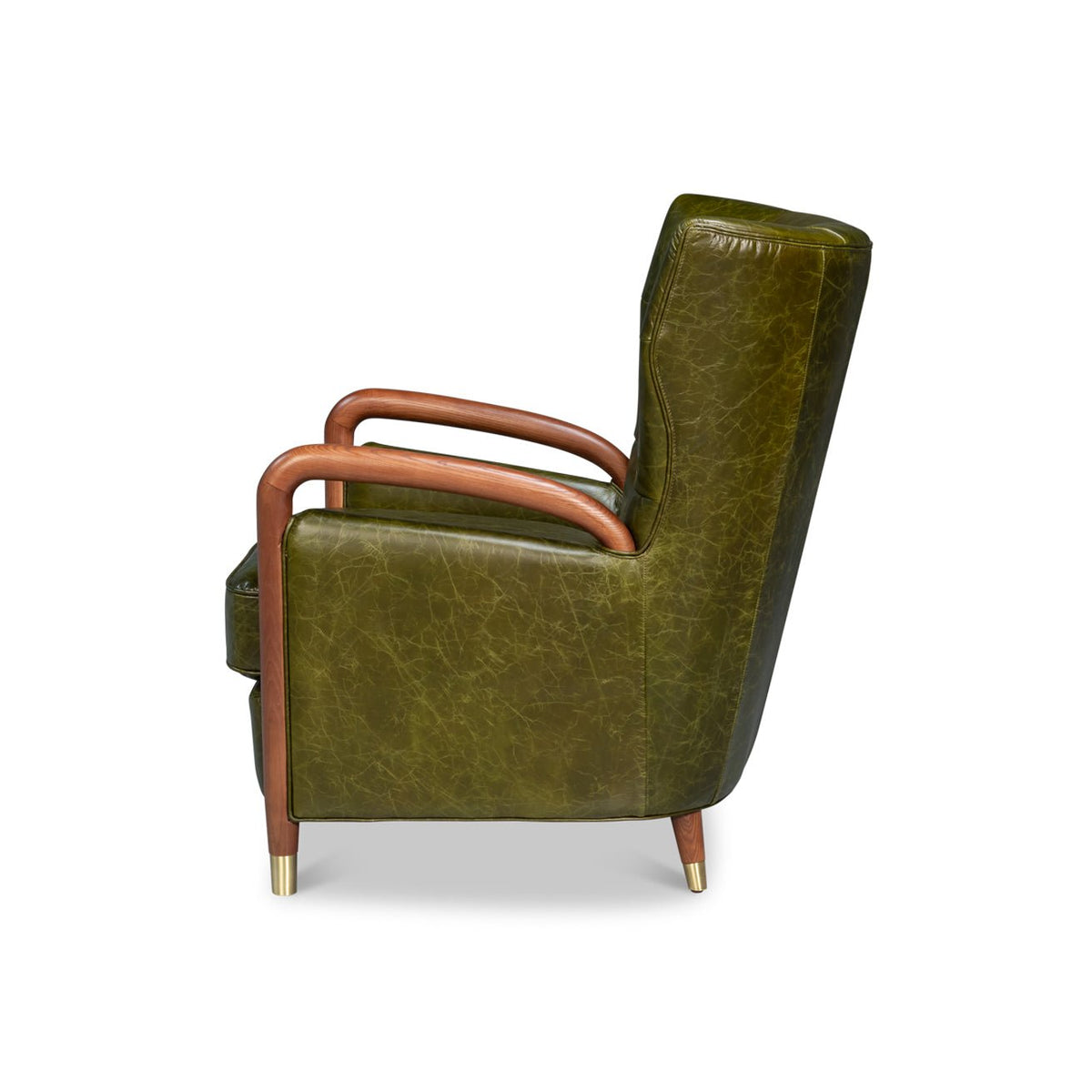 Mid - Century Modern Green Leather Armchair - English Georgian America
