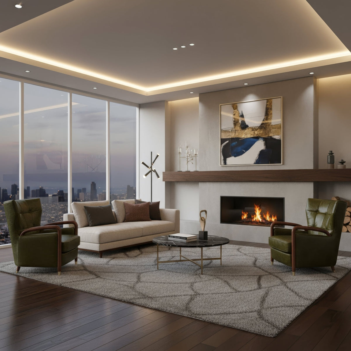 Mid - Century Modern Green Leather Armchair - English Georgian America