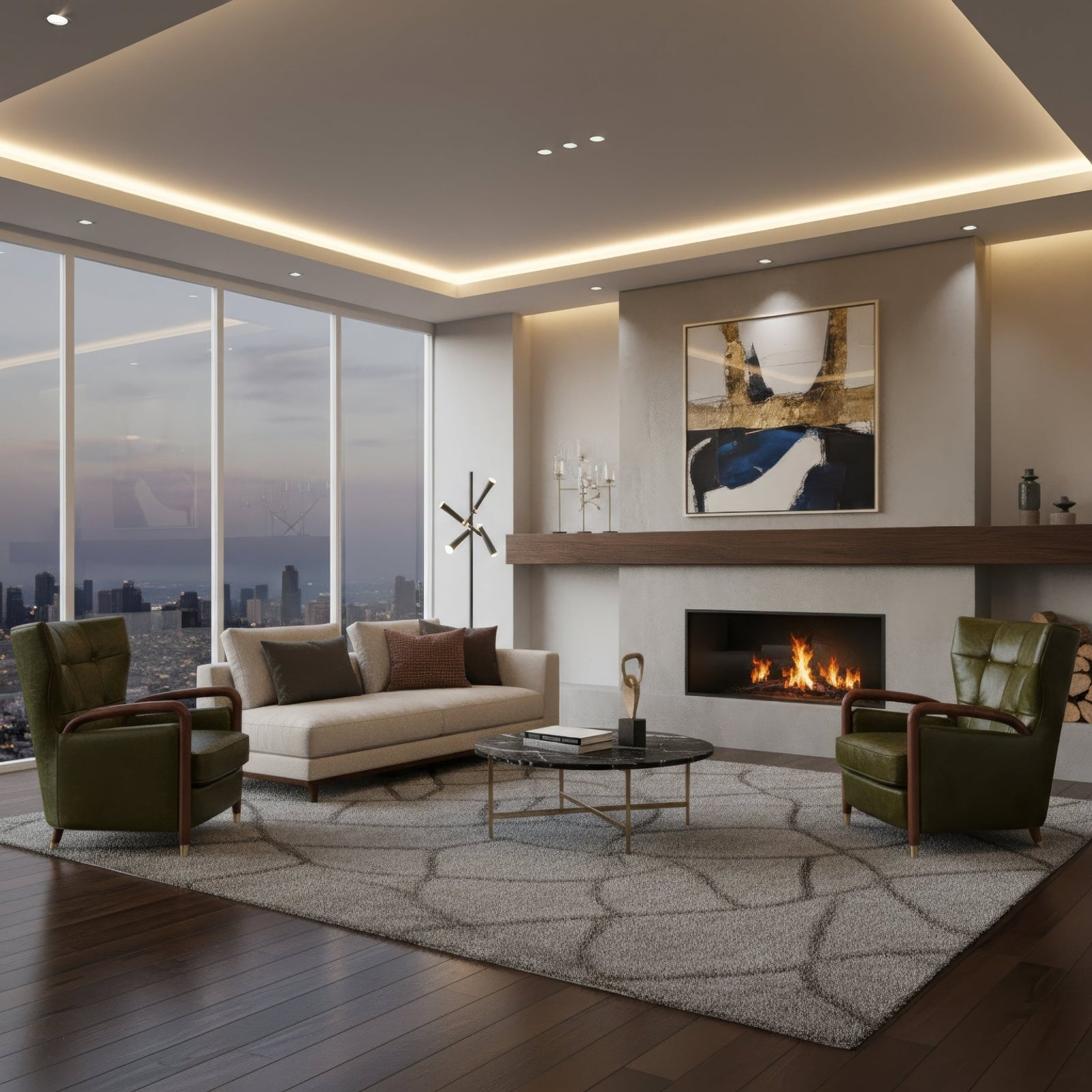 Mid - Century Modern Green Leather Armchair - English Georgian America