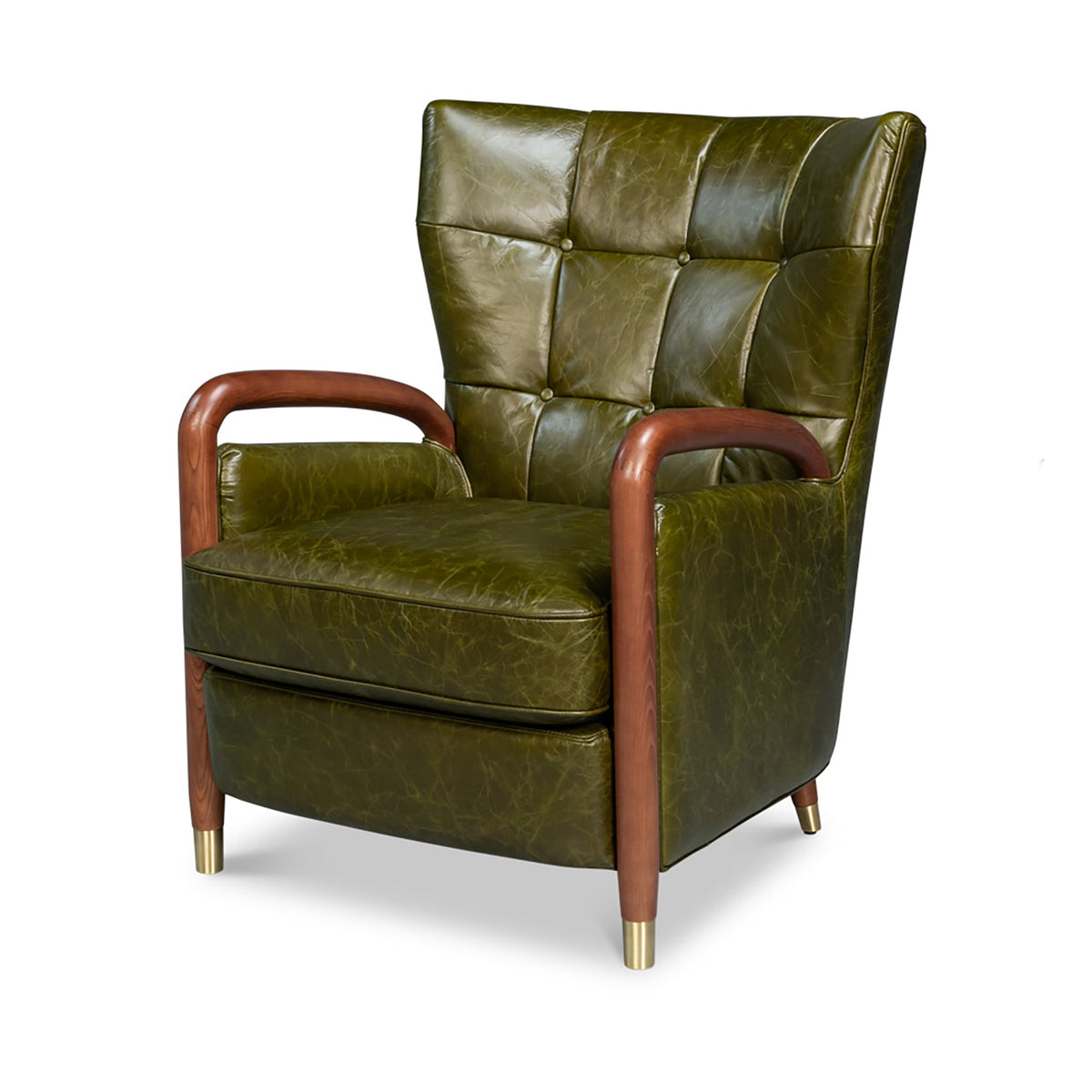 Mid - Century Modern Green Leather Armchair - English Georgian America