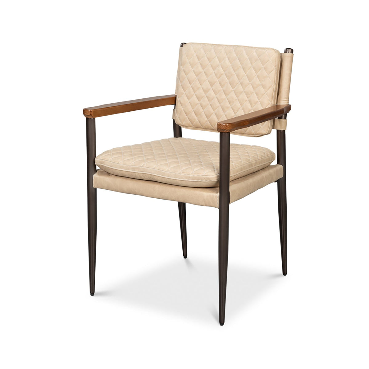 Mid - Century Modern Leather Armchair - Cappuccino Cream - English Georgian America