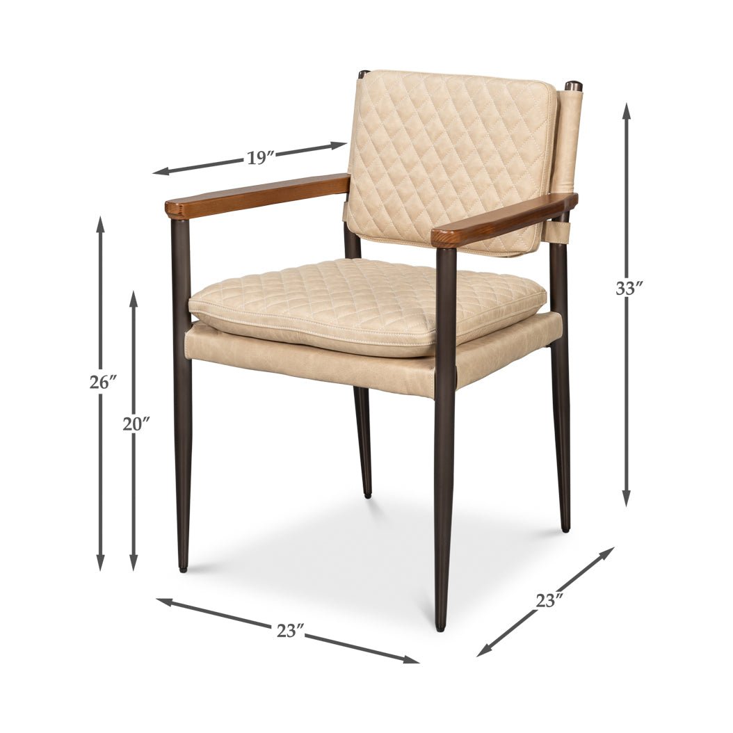 Mid - Century Modern Leather Armchair - Cappuccino Cream - English Georgian America