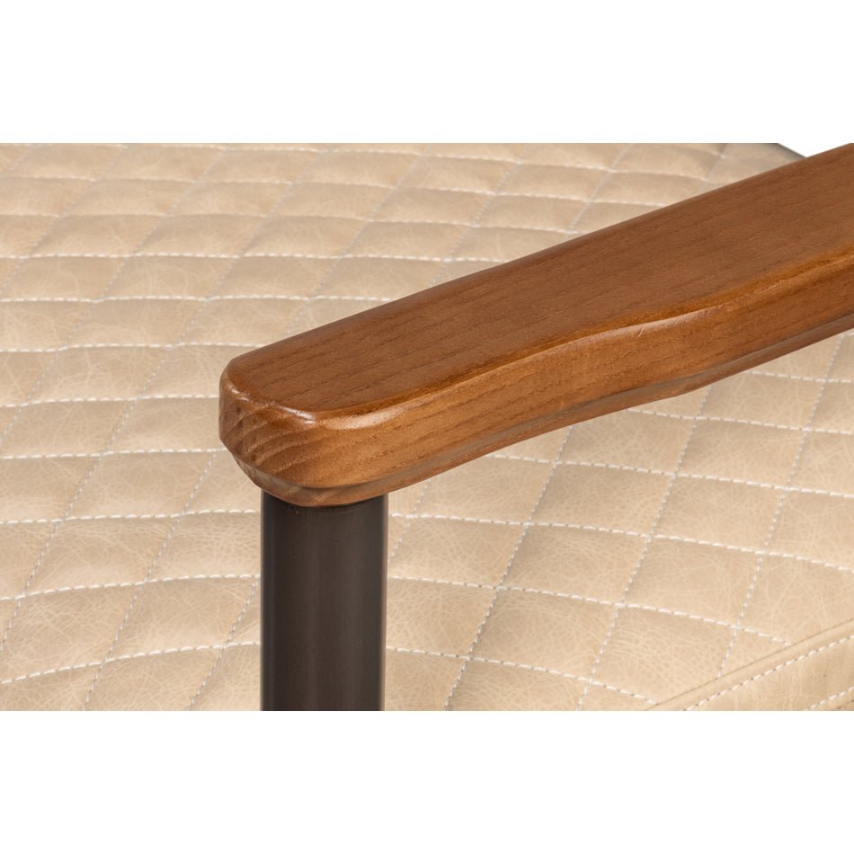 Mid - Century Modern Leather Armchair - Cappuccino Cream - English Georgian America