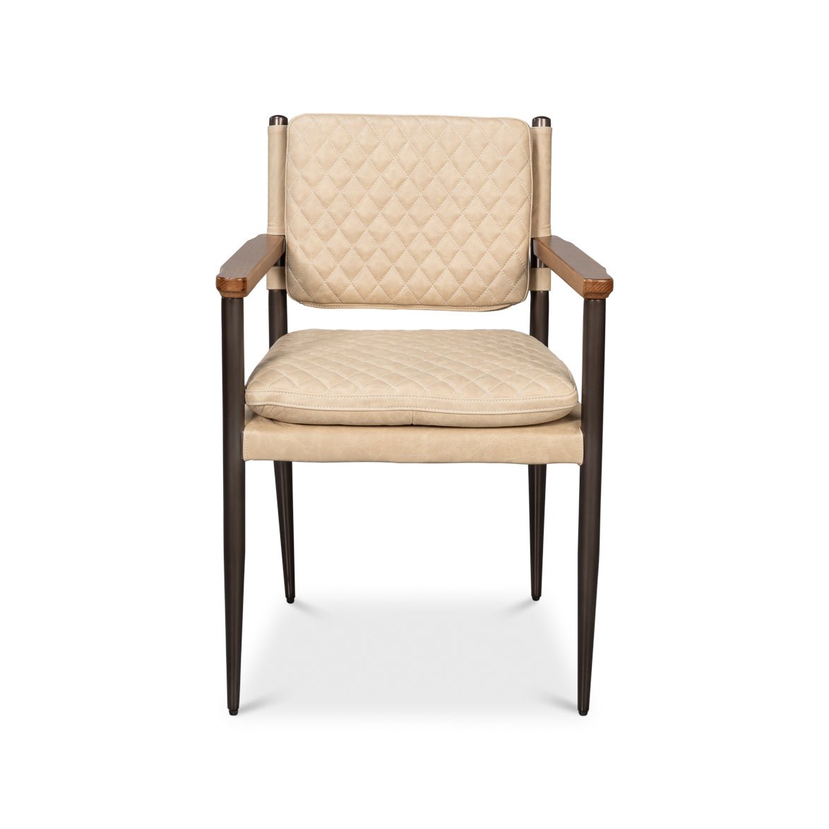 Mid - Century Modern Leather Armchair - Cappuccino Cream - English Georgian America