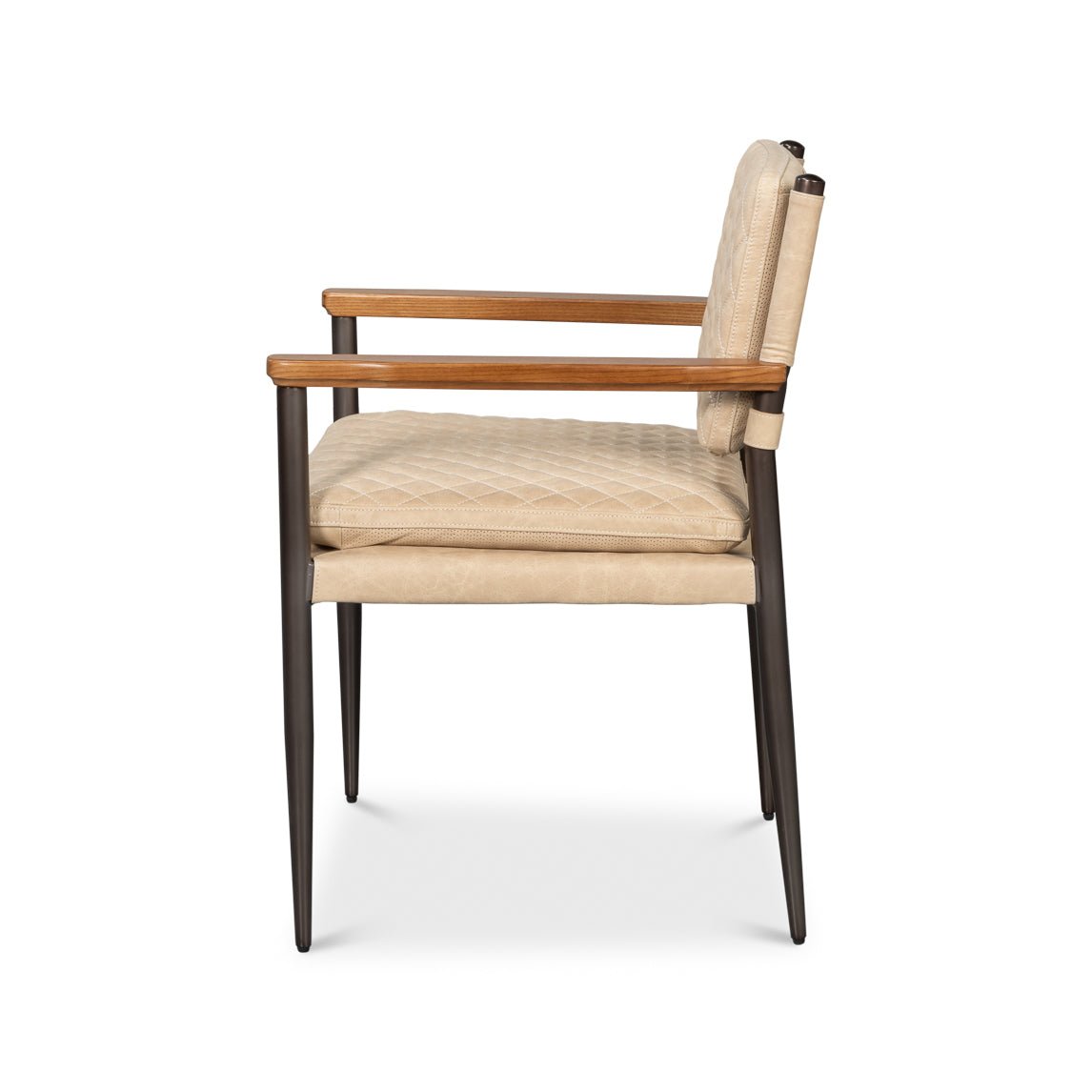 Mid - Century Modern Leather Armchair - Cappuccino Cream - English Georgian America