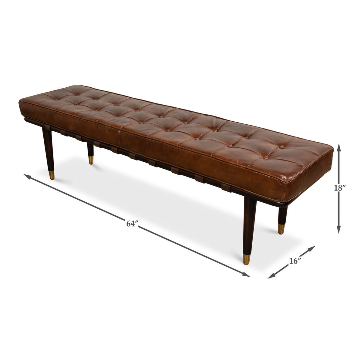 Mid Century Modern Leather Top Bench - English Georgian America