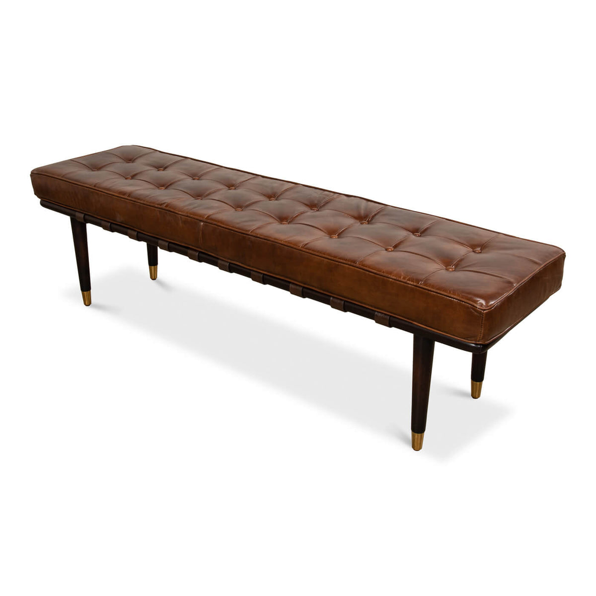 Mid Century Modern Leather Top Bench - English Georgian America