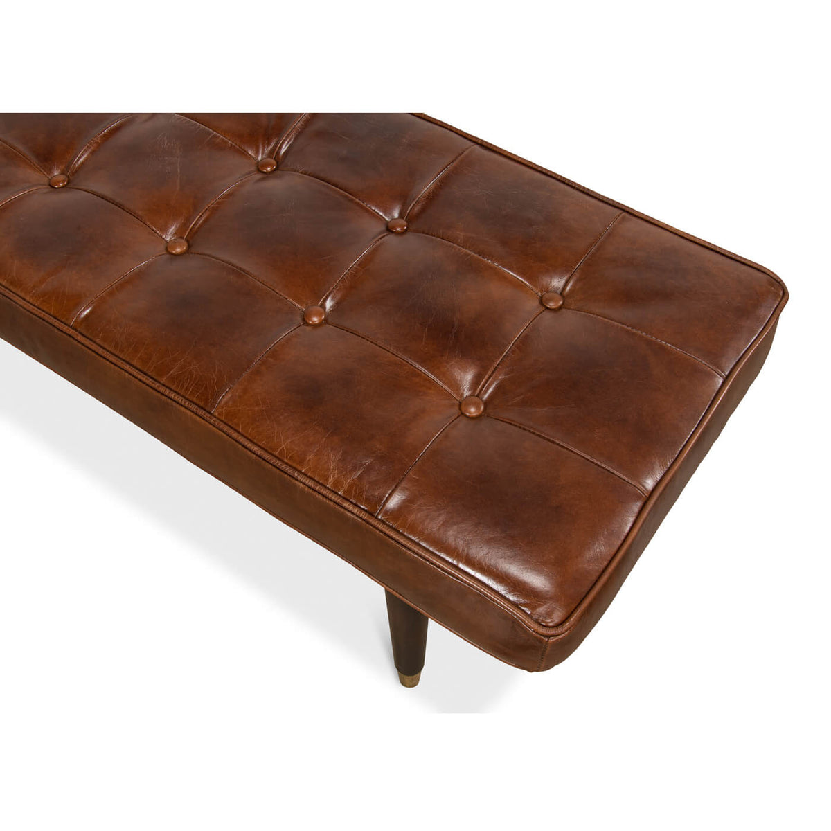 Mid Century Modern Leather Top Bench - English Georgian America