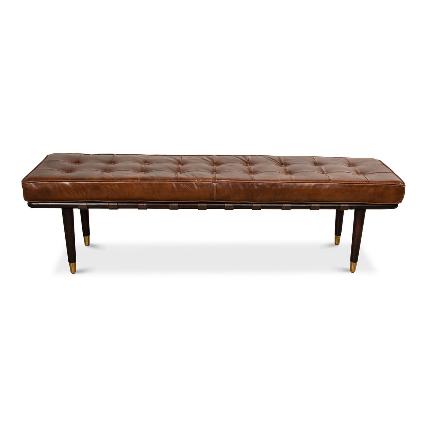 Mid Century Modern Leather Top Bench - English Georgian America