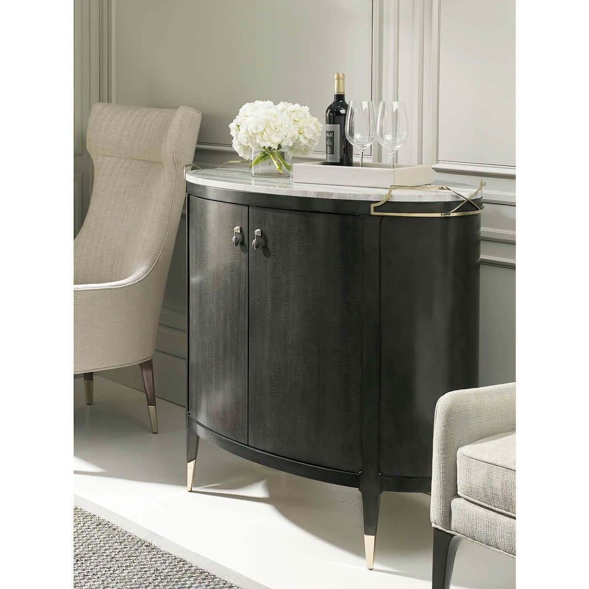 Mid Century Modern Oval Bar Cabinet - English Georgian America