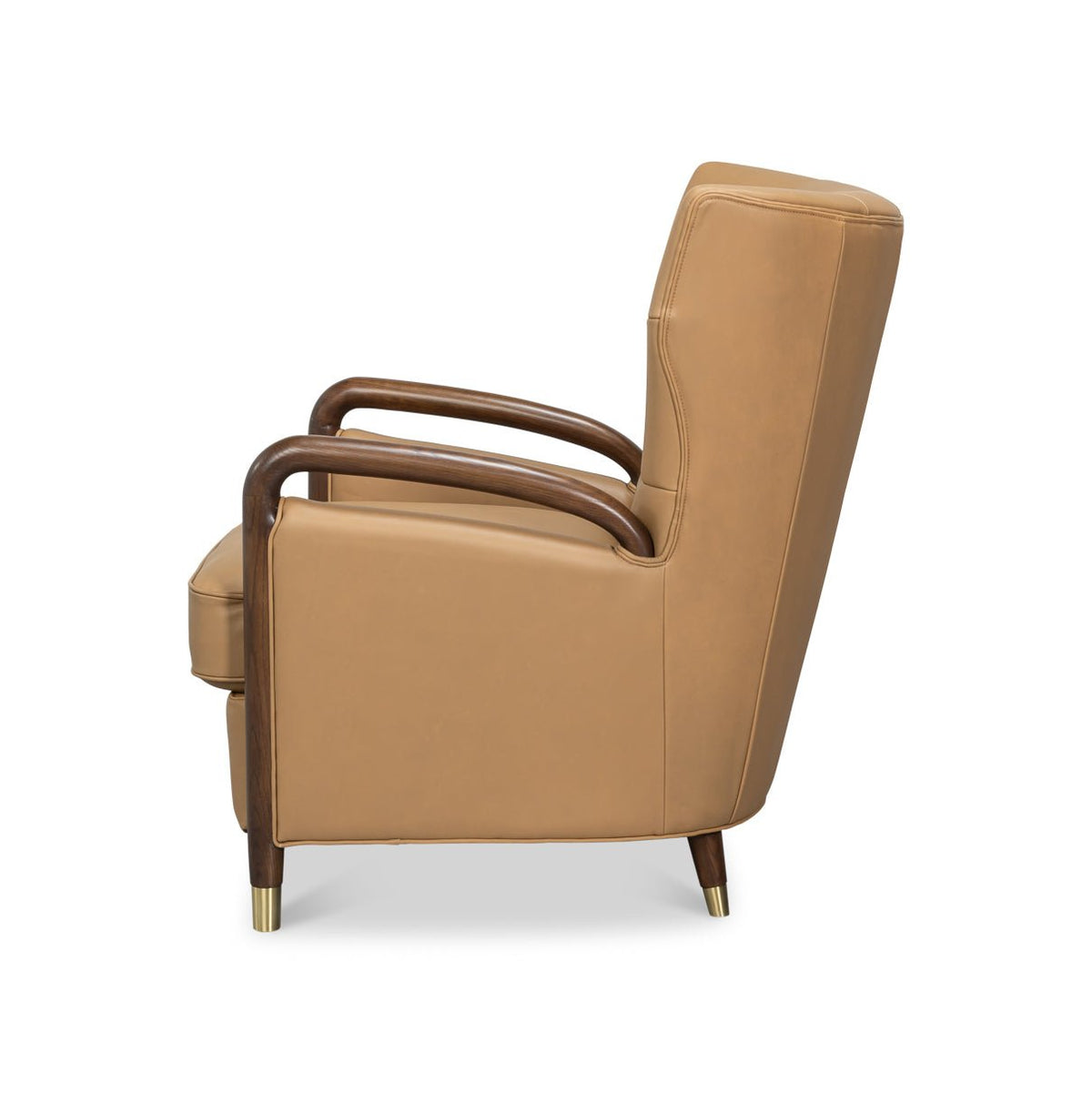 Mid - Century Modern Tan Leather Armchair - English Georgian America