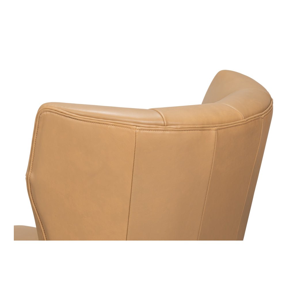 Mid - Century Modern Tan Leather Armchair - English Georgian America