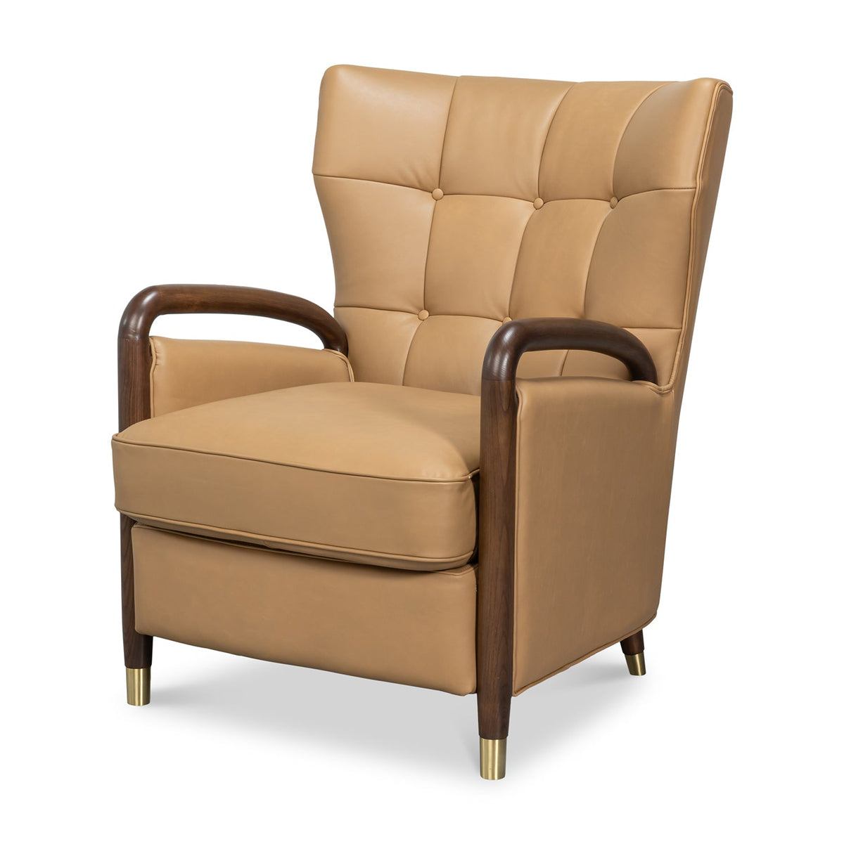 Mid - Century Modern Tan Leather Armchair - English Georgian America