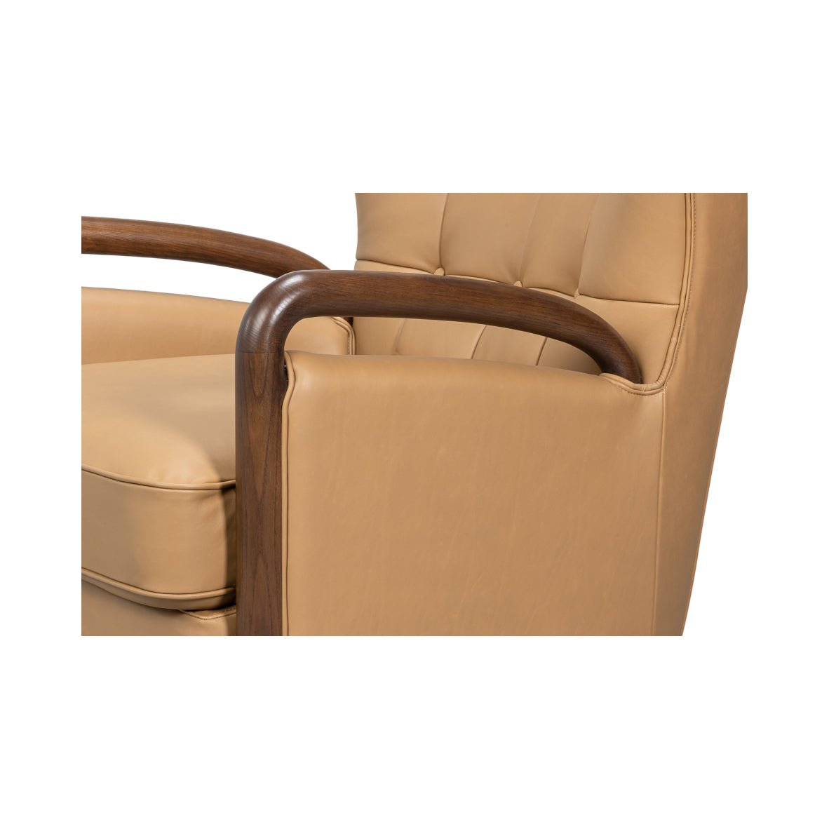 Mid - Century Modern Tan Leather Armchair - English Georgian America