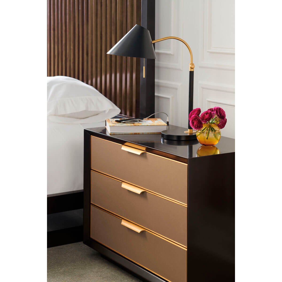 Mid Century Modern Three Drawer Nightstand - English Georgian America