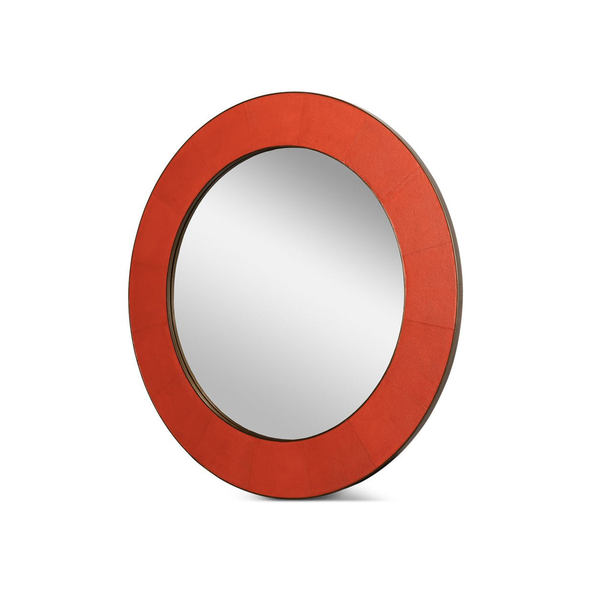 Mid Century Orange Round Leather Mirror - English Georgian America