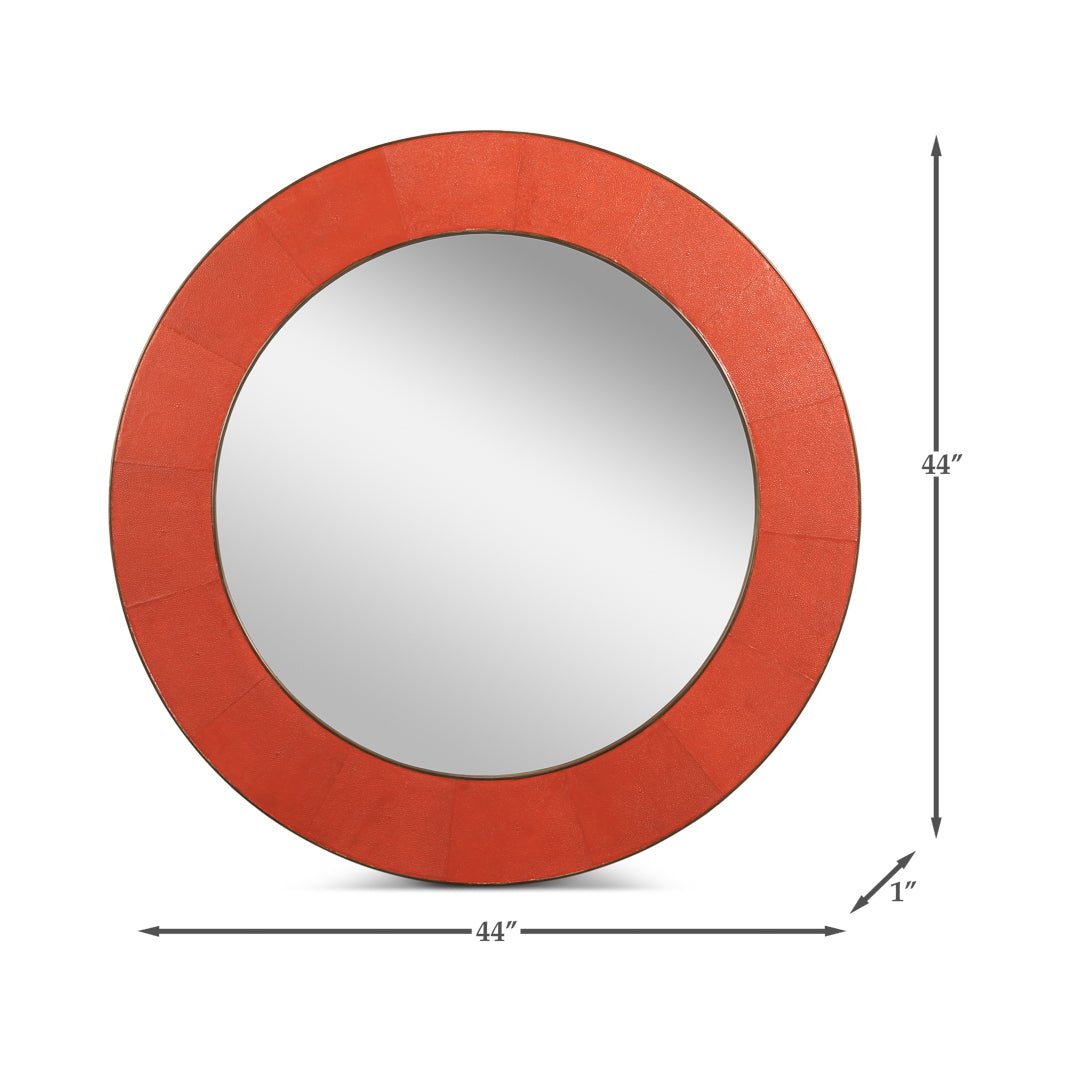 Mid Century Orange Round Leather Mirror - English Georgian America