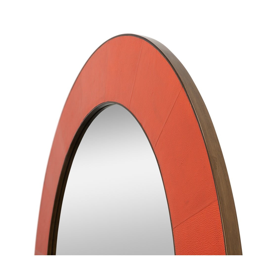 Mid Century Orange Round Leather Mirror - English Georgian America