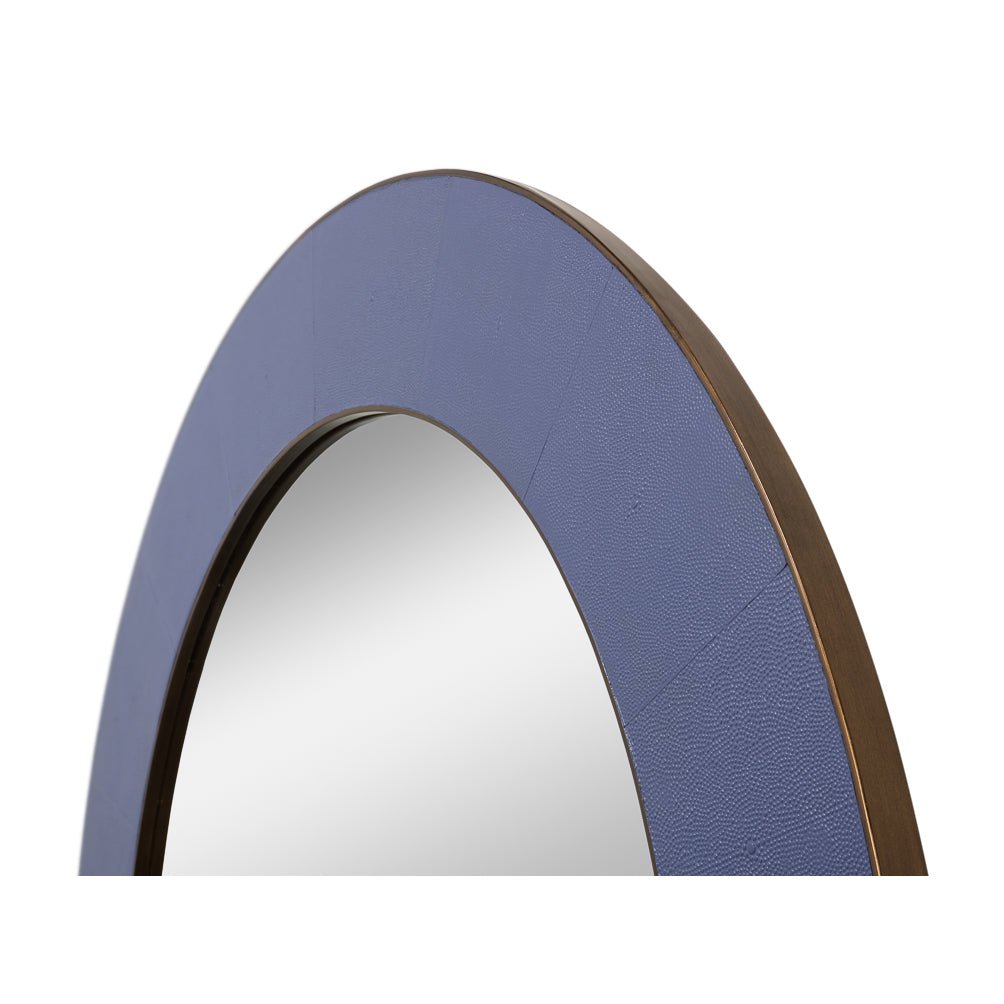 Mid Century Purple Round Leather Mirror - English Georgian America