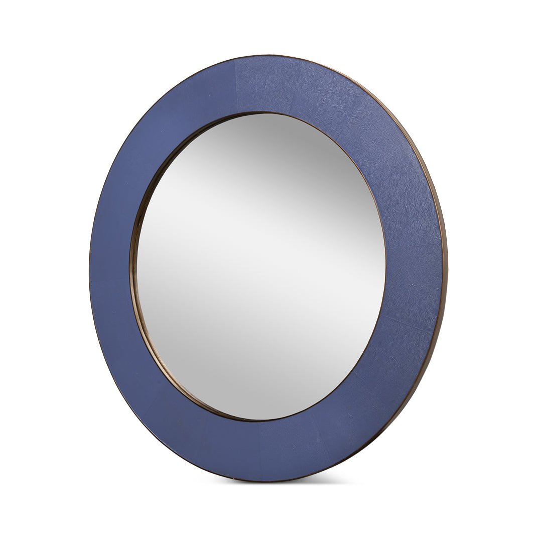 Mid Century Purple Round Leather Mirror - English Georgian America