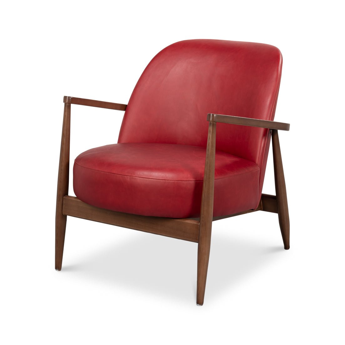 Mid Century Red Leather Arm Chair Timeless Modern Design