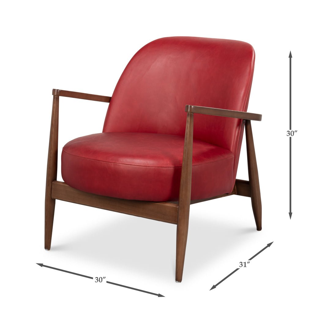 Mid Century Red Leather Arm Chair - English Georgian America