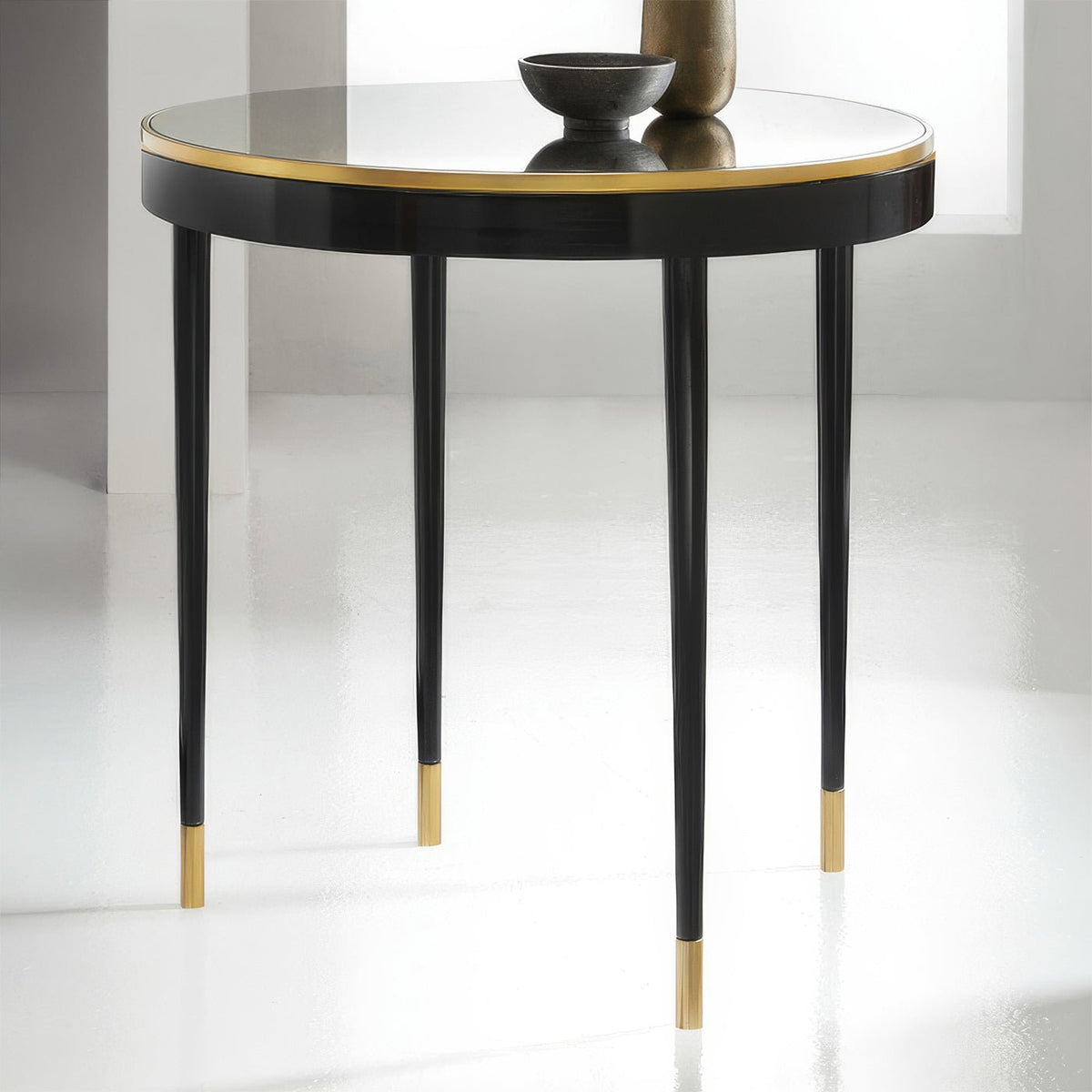 Mid Century Round Mirror Top End Table - English Georgian America