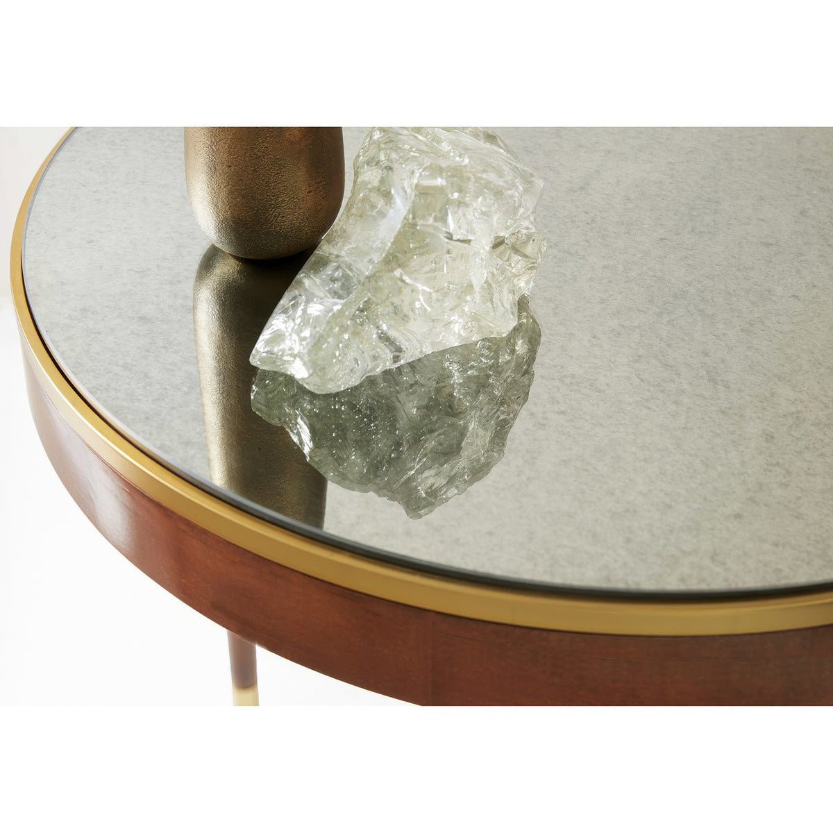 Mid Century Round Mirror Top End Table - English Georgian America