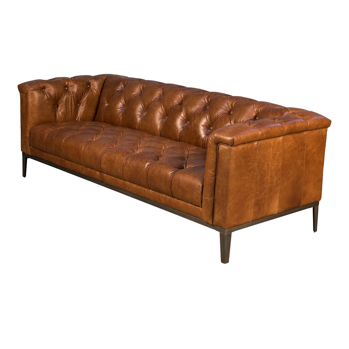 Mid Century Style Tufted Leather Sofa - English Georgian America