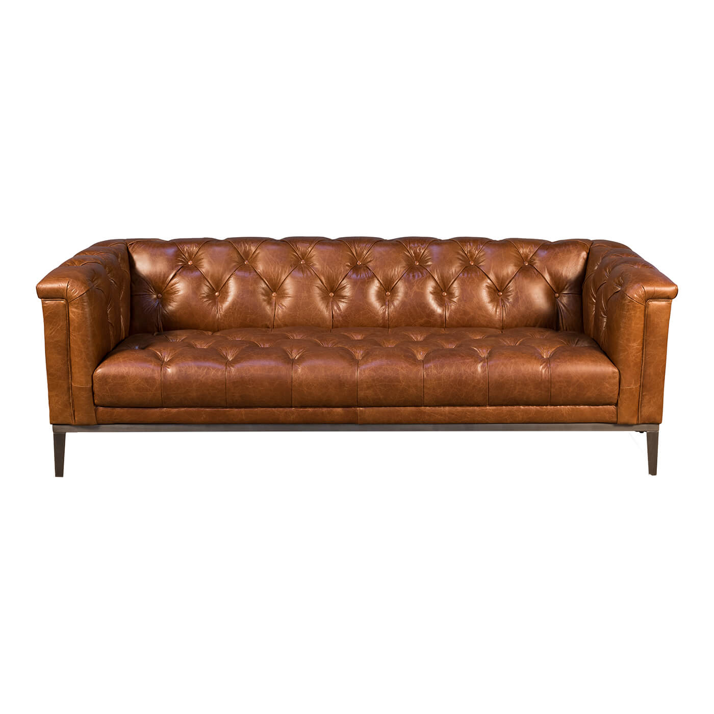 Mid Century Style Tufted Leather Sofa - English Georgian America