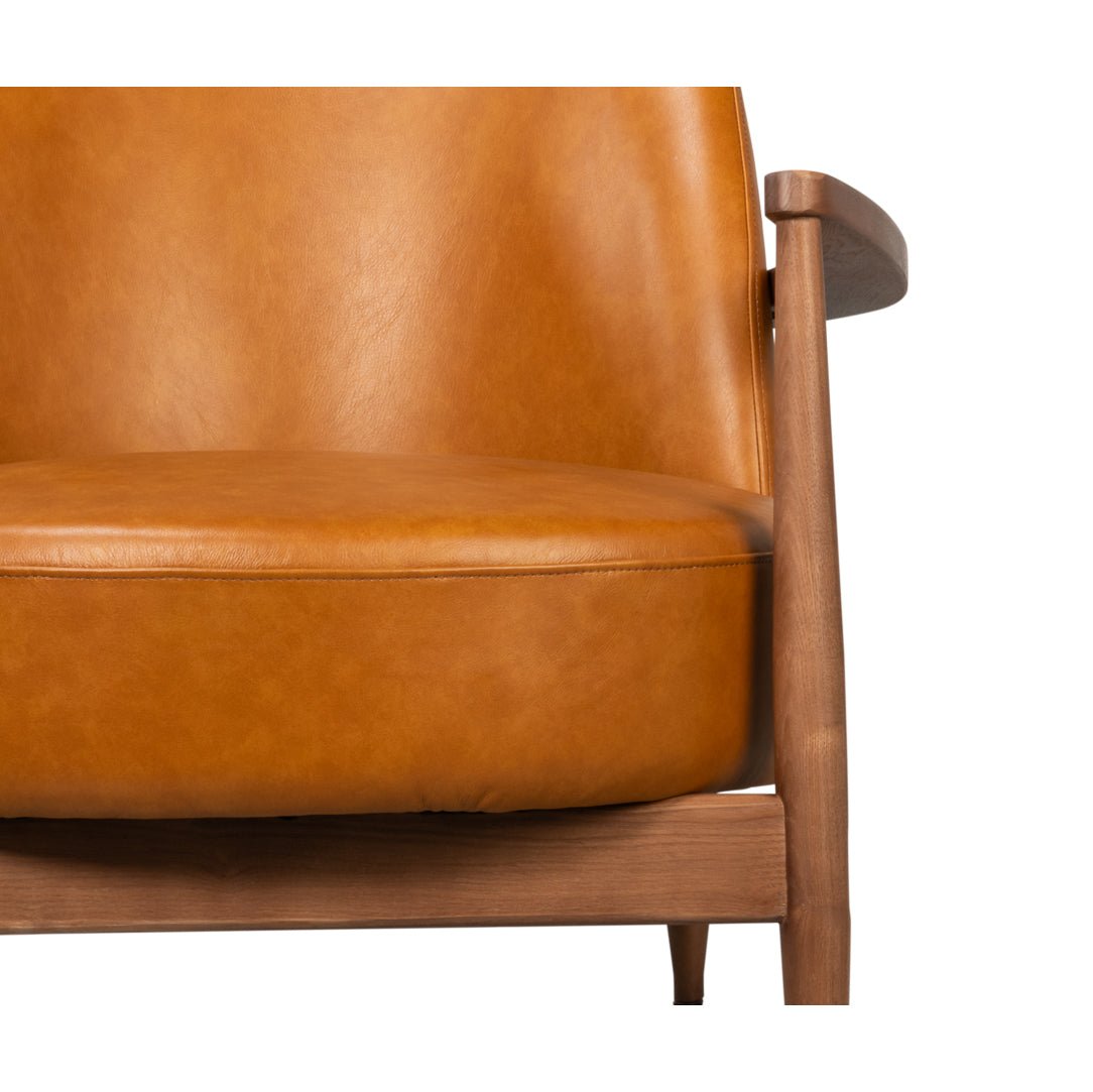 Mid Century Tan Leather Arm Chair - English Georgian America