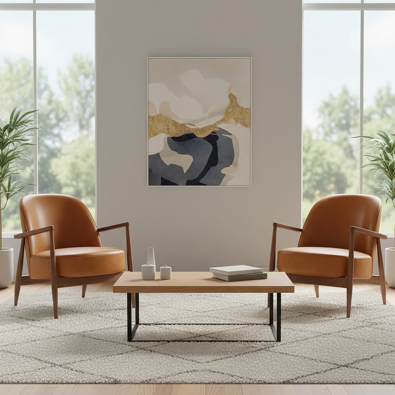 Mid Century Tan Leather Arm Chair - English Georgian America